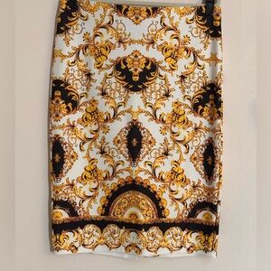 ECI Women's Baroque Print Pencil Skirt - Black, Gold, White